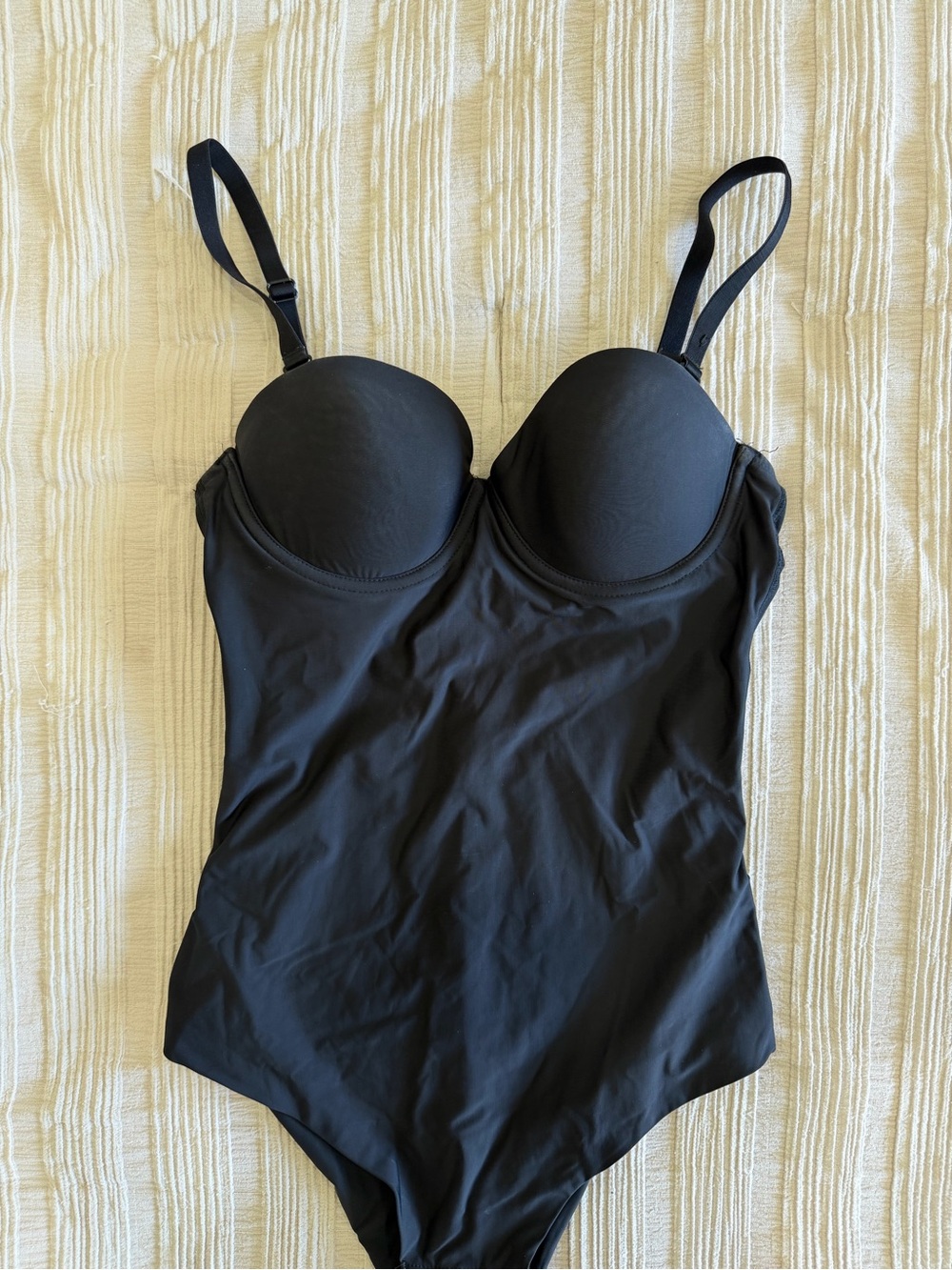 Black One-Piece Shaping Bodysuit with Underwire Support